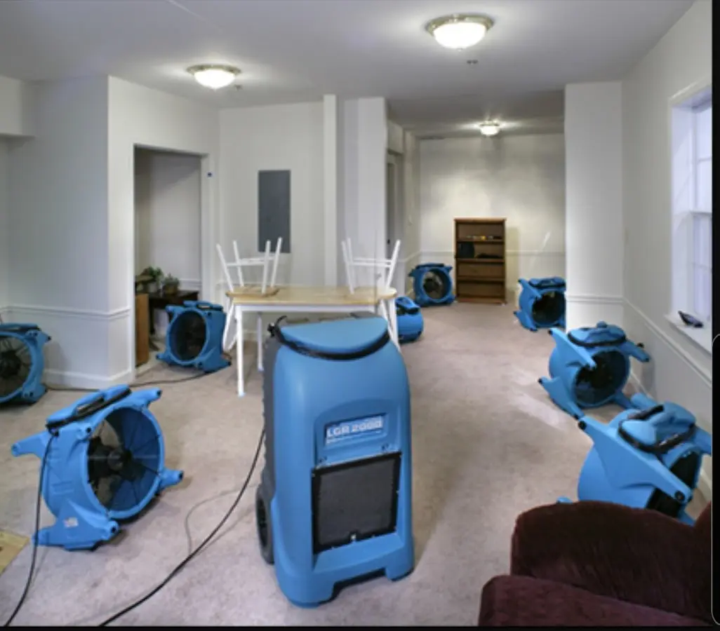 Air movers and dehumidifier setup for Water Extraction & Removal in Easton